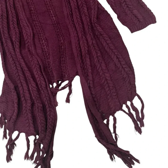 Est 1946 Burgundy Pierced Knit Fringe Cardigan Sweater S - Picture 2 of 4